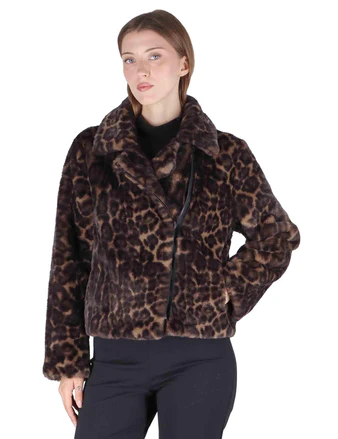Bomber in eco fur animalier con zip Donna SP25313 GREY LEOPARD