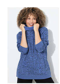 Felpa con stampa, collo alto di teddy e maniche lunghe