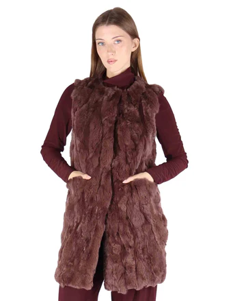 Gilet lunghi in lapin bordeaux  senza collo Donna SP24165 015