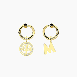 BY YOU COLLECTION  Orecchini GEMELLI DIVERSI   con ciondoli ALBERO DELLA VITA e INIZIALE