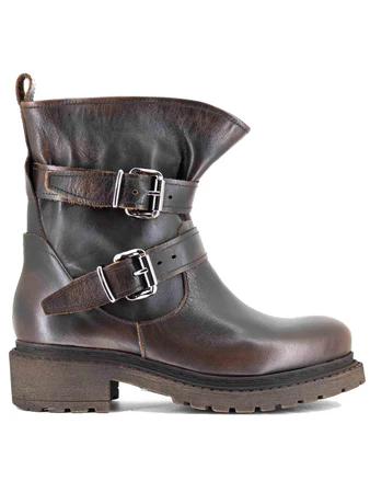 Stivaletti in pelle marrone con doppi conturini Donna SPMA2138 014