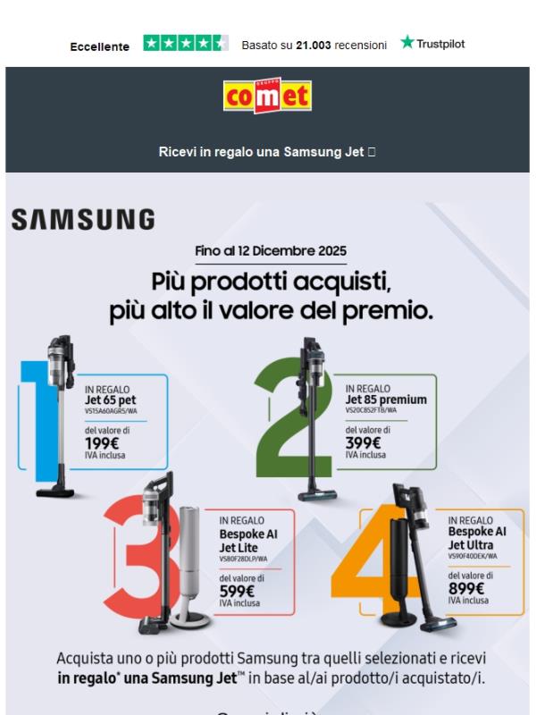 Samsung: ricevi in regalo una Jet 🎁