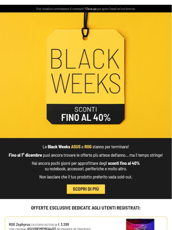Le Black Weeks ASUS e ROG stanno per terminare! ⏱️🖤