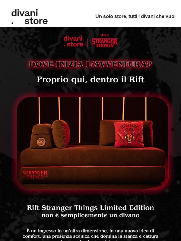 🚨L’avventura continua: scopri il divano Rift della Limited Edition Stranger Things × Divani.Store