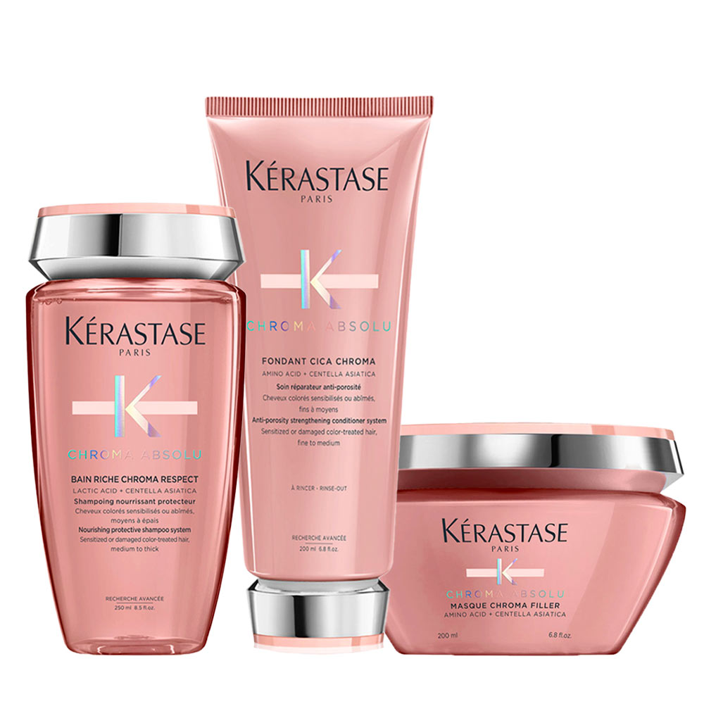 Image of Kerastase Chroma Absolu Bain Riche Chroma Shampoo 250mlFondant Cica Chroma 200ml  Mask Recover 200ml