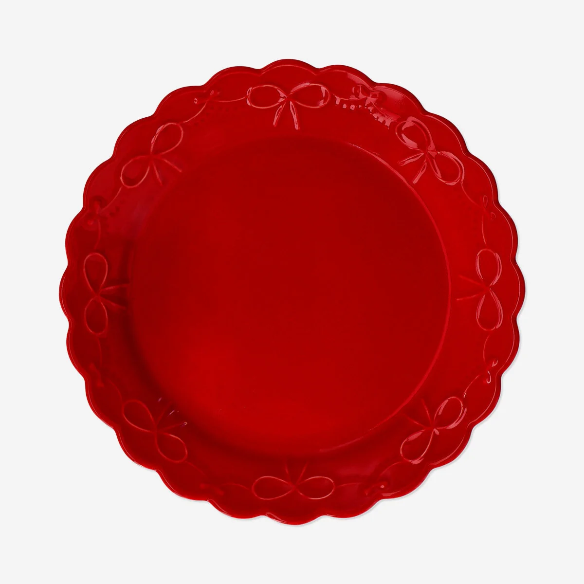 Image of Red plate with embossed bow - 24 cm