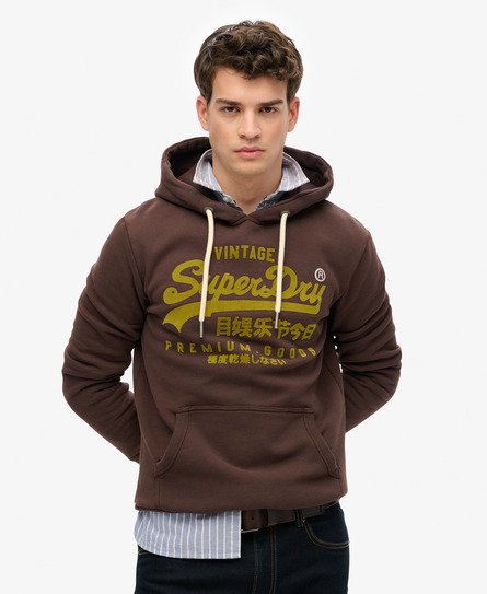 Superdry Uomo Felpa con cappuccio tono su tono Vintage Logo Brown Taglia:XS
