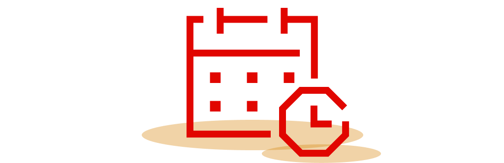 Icona rossa del calendario e dell'orologio con neve che cade, che simboleggia gli eventi e la pianificazione delle festività.