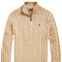 Polo Ralph Lauren Maglione Uomo Cable Knit Cotone Quarter Zip Collo Alto Pony Ricamato