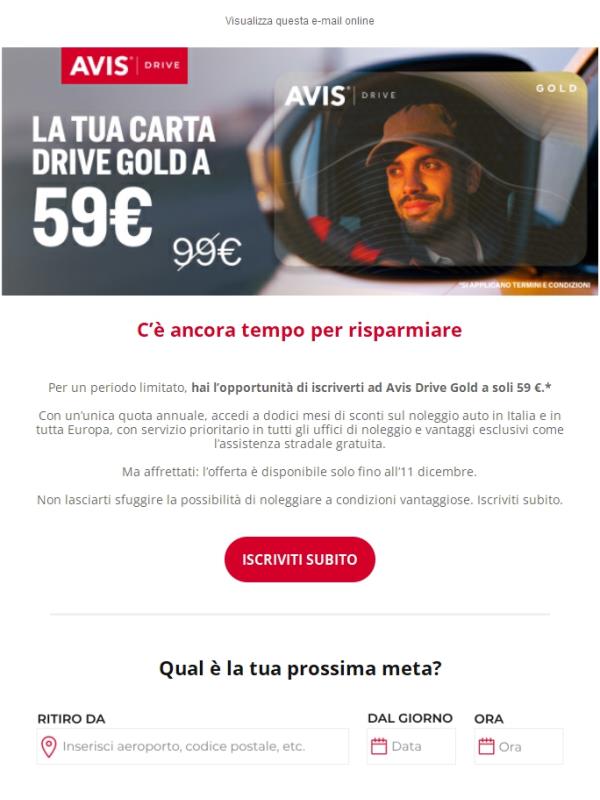 📢 PROMEMORIA: risparmia con Avis Drive Gold