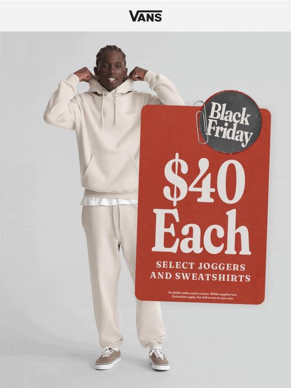Deal of the day: $40 sweatshirts & joggers