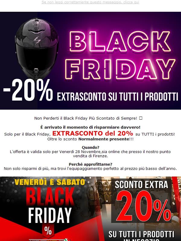 Black Friday Outletmoto - EXTRASCONTO 20% - Su Tutti i Prodotti Anche in Negozio!
