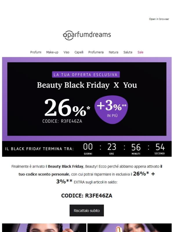 26% + 3% EXTRA: la TUA offerta per il Black Friday 💜
