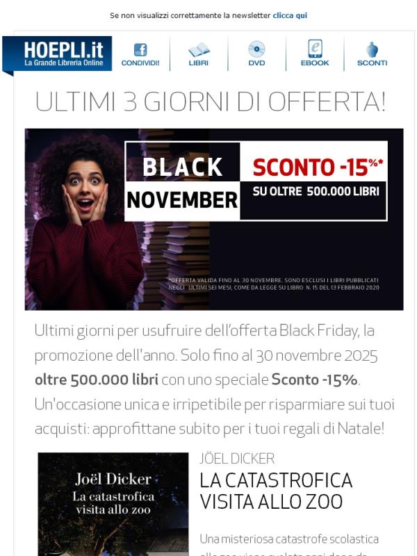 Ultimi 3 giorni, l'offerta per finire: solo fino al 30 novembre 500.000 libri in Sconto -15%!