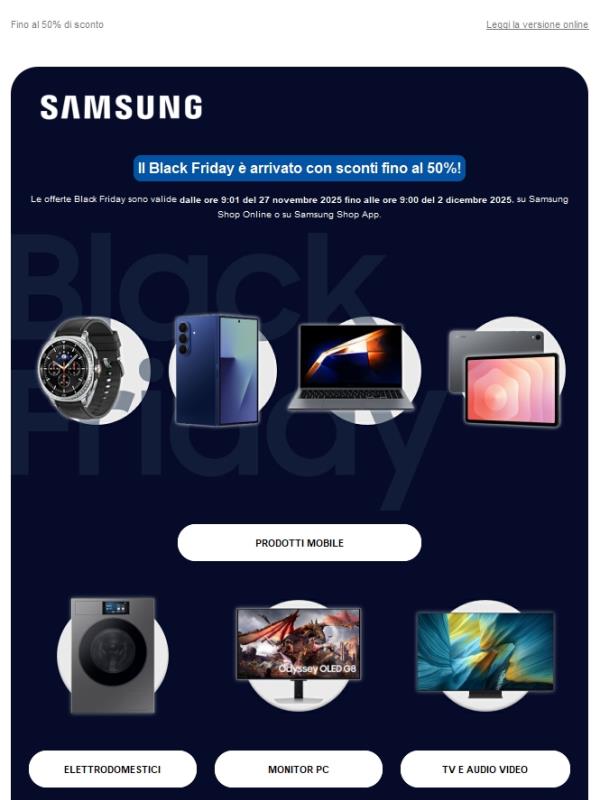 ⏰ Il Black Friday Samsung è ora!