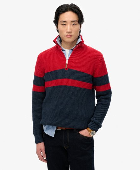 Superdry Uomo Maglione classico in cotone a righe con mezza zip Navy Taglia:XXXL