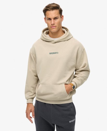 Superdry Uomo Felpa ampia con cappuccio e grafica micro logo Cream Taglia:XS