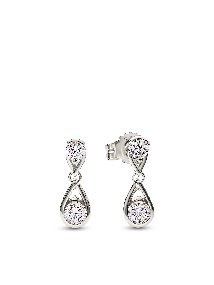 Pandora Infinite 14k White Gold Double Lab-grown Diamond Drop Earrings