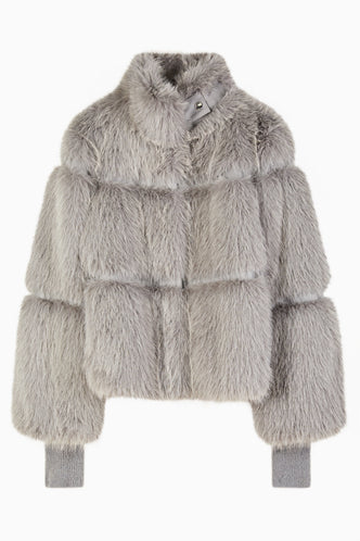 Giubbino Corto in Pelliccia Sintetica / Grigio