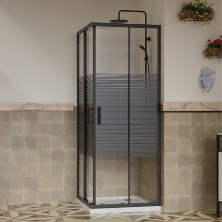 Box doccia angolare 2 Lati 70x90cm nero cristallo scorrevole serigrafato  6mm