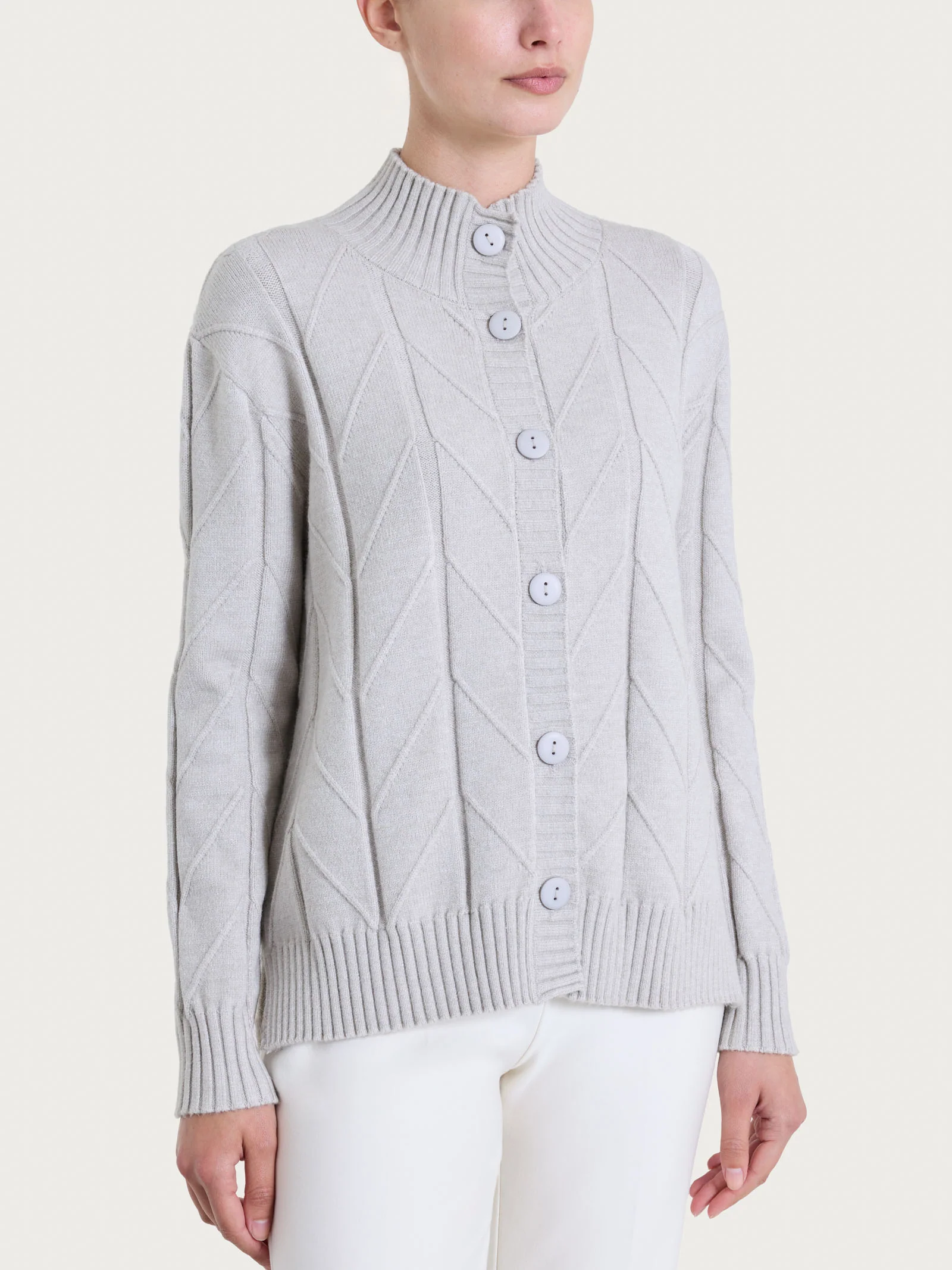 Image of Cardigan aperto con punto spiga in Super Soft - CHAMPIGNON MEL.