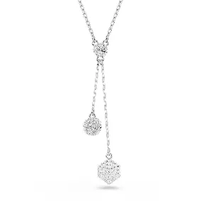 Pendente a Y Dextera, Taglio Round, Sfera e cubo, Bianco, Placcato rodio