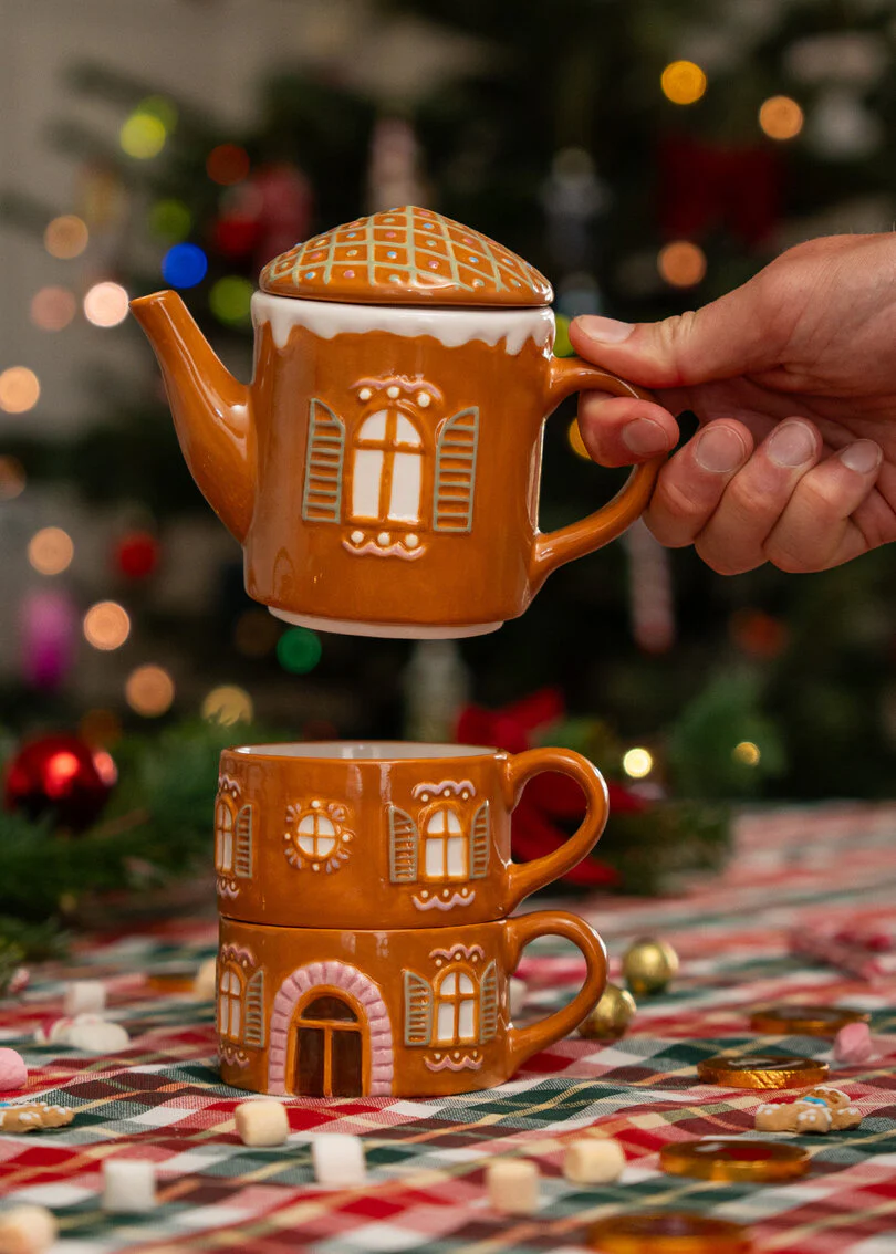 Image of Gingerbread teapot and mugs set - 3 pcs