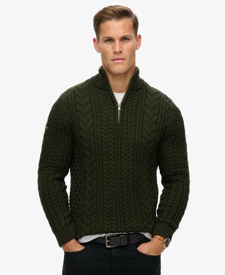 Superdry Maschio Maglione a trecce con mezza zip Vintage Jacob Verde Taglia:M