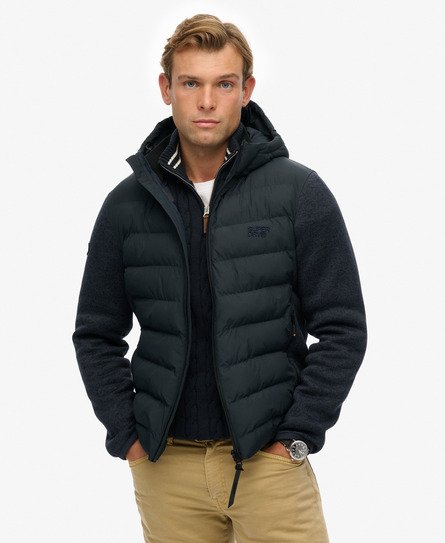 Superdry Uomo Giacca Ibrida in Maglia con Cappuccio Storm Navy Taglia:XS