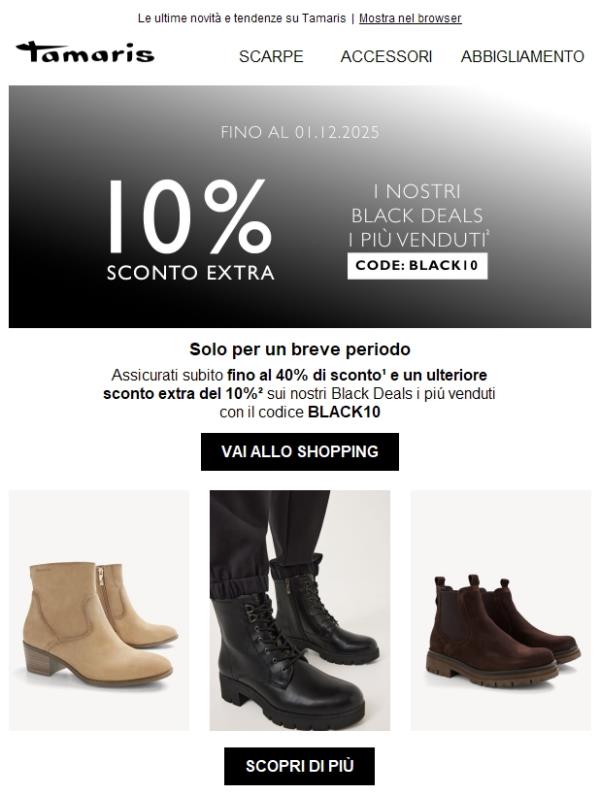 Sconto extra: ancora un +10% sui nostri Black Deals i piú venduti