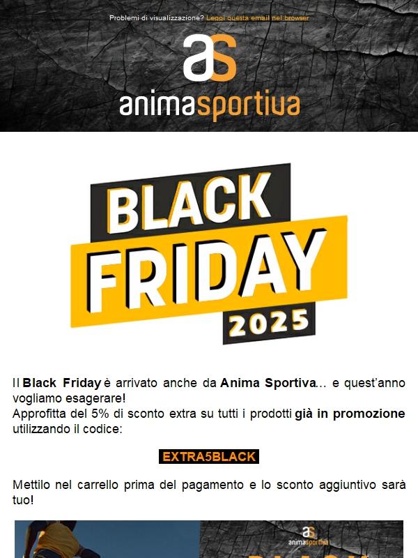 Stai approfittando del Black Friday di Anima Sportiva?