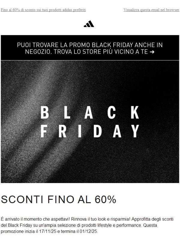 Il Black Friday adidas è iniziato: online e in store