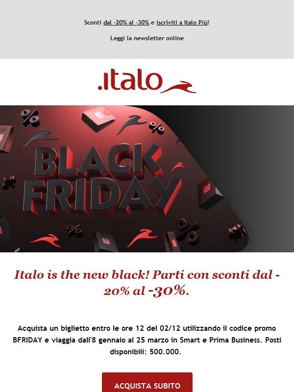 Italo is the new black! Parti con sconti dal -20% al -30%.