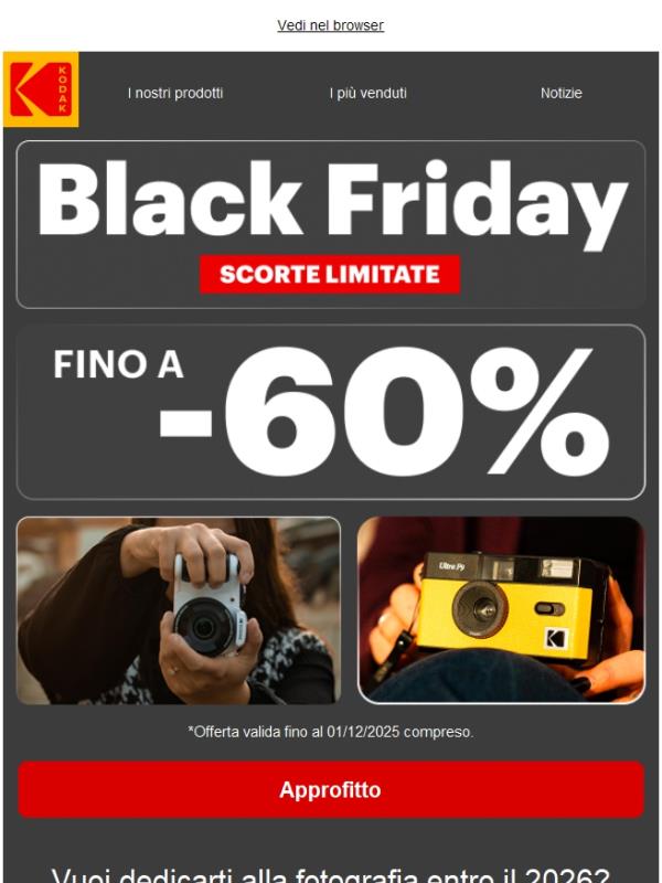 🟨 Black Friday Kodak: fino al 60% di sconto da subito