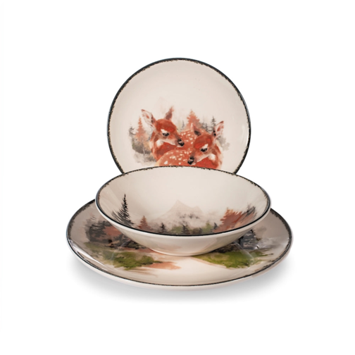 Golden Woods Christmas Decor Dinnerware Set In Stoneware 18 Pcs