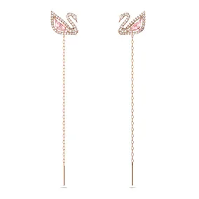 Orecchini pendenti Swan, Cigno, Rosa, Placcati color oro rosa