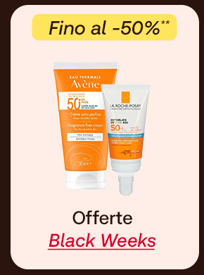„Banner con prodotti ArmoLipid Plus e Prolife Lactobacilli. Bollino giallo: ‘Fino al -50%.’ Testo: ‘Offerte Black Weeks.’ Sfondo beige chiaro.“