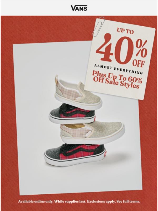 Happening now! Up to 40% Off!