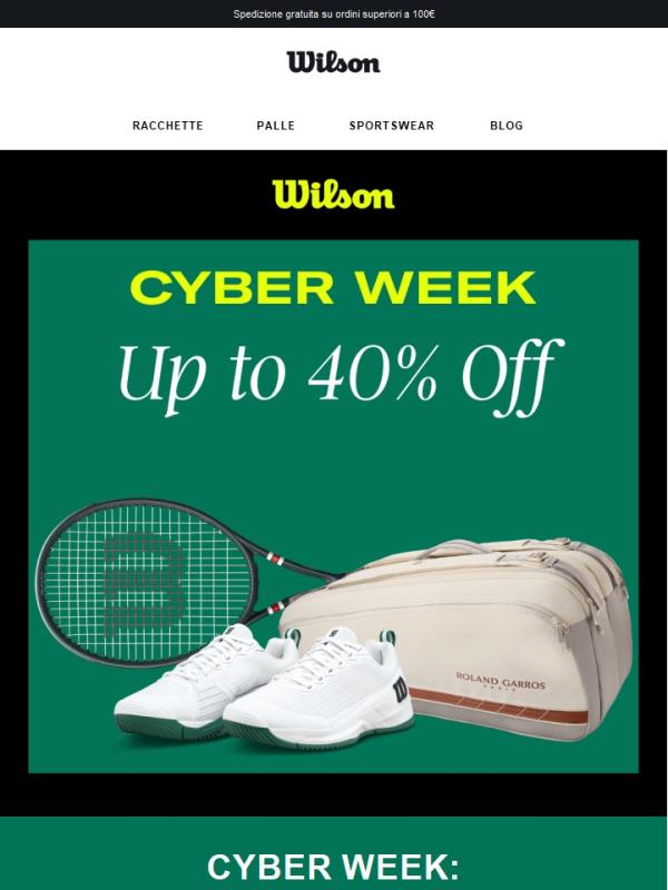 Cyber Week: fino al 50% di sconto su racchette, borse e scarpe da tennis
