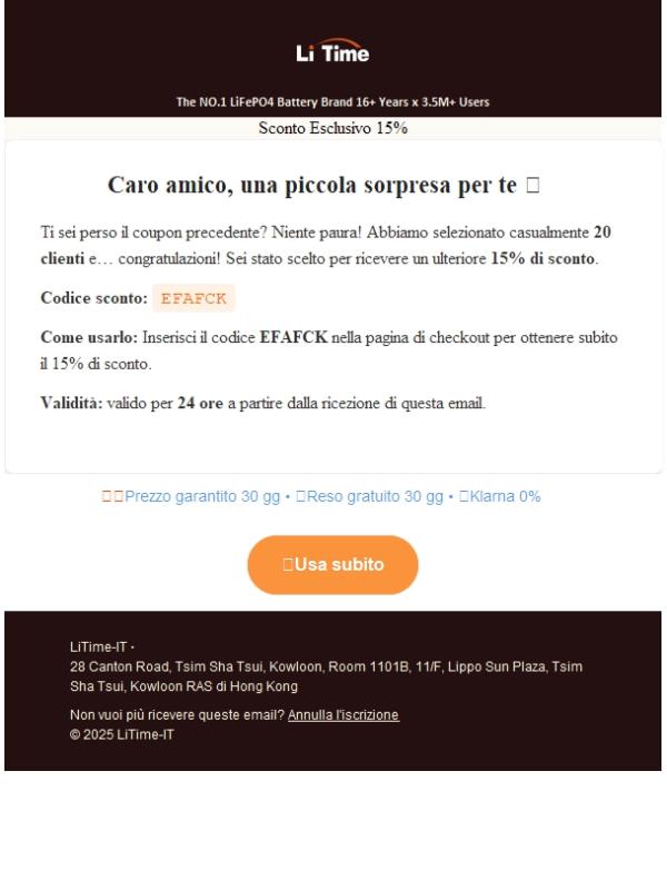 🎁 Sei tra i 20 fortunati! Prendi il tuo 15% ora ✨