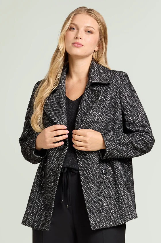 GIACCONE PEA COAT IN CHEVRON PAILLETTES