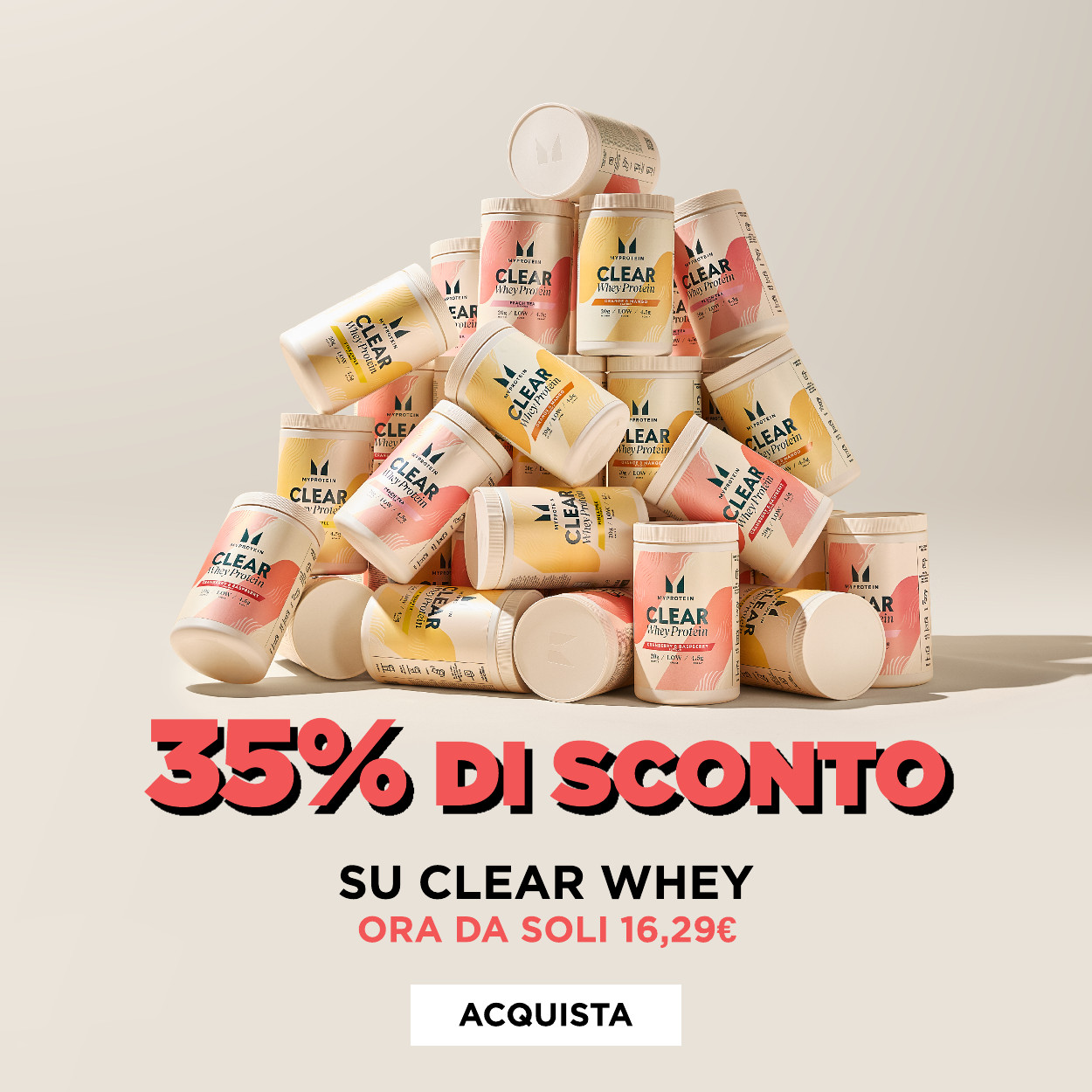 35% di sconto su clear whey + 5% extra su app