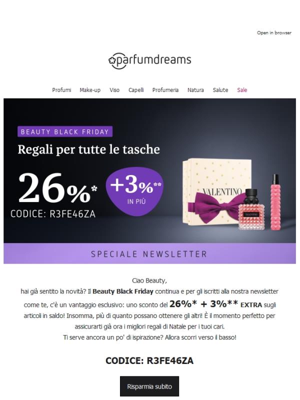 26% + 3% EXTRA sui regali? SÌ, grazie!