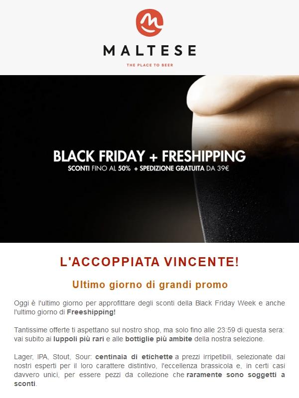 Ultimo giorno di sconti Black Friday fino al 50% e Freeshipping!