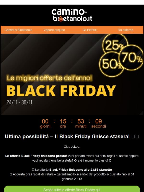 Ultima possibilità! 🖤 Le offerte Black Friday finiscono ora!
