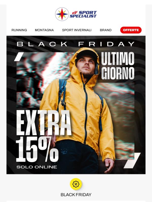 Scade oggi l'Extra 15% Online per il Black Friday