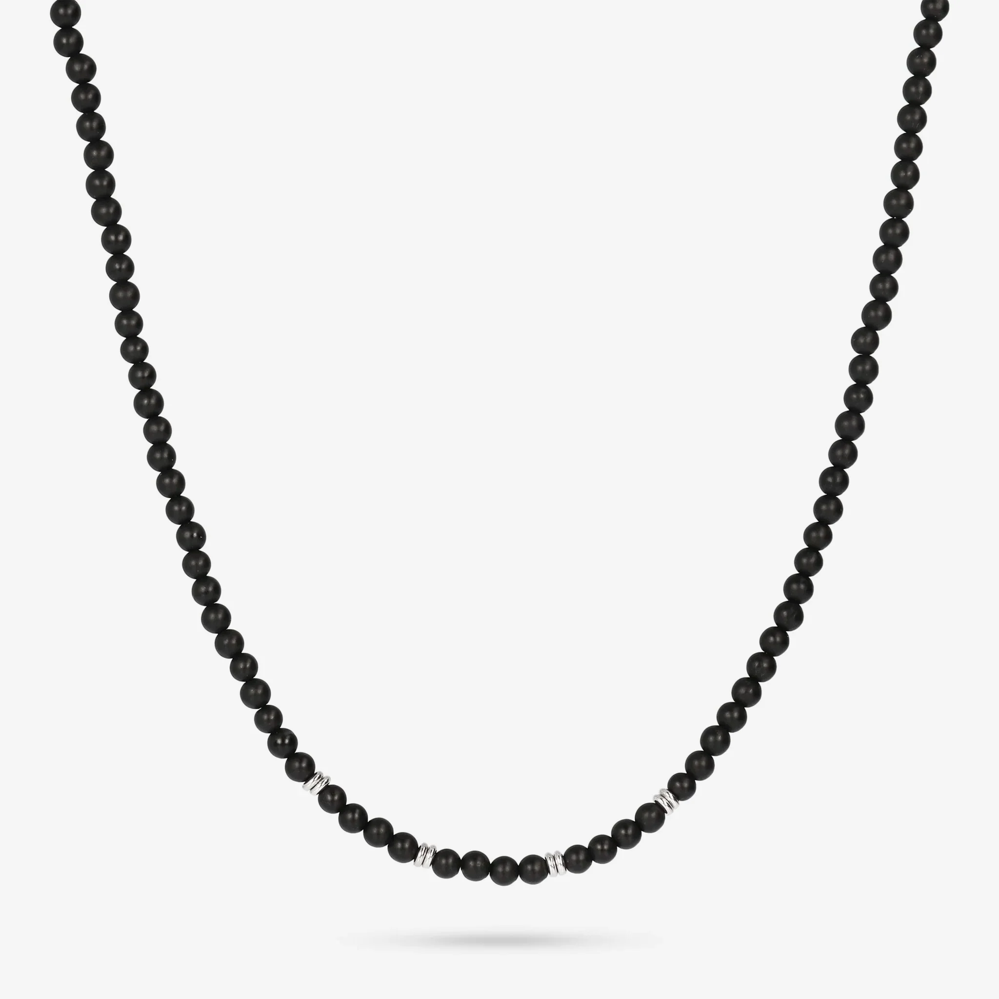 Image of Collana Girocollo con Rondelle in Argento 925 placcato Rodio e Pietre Naturali