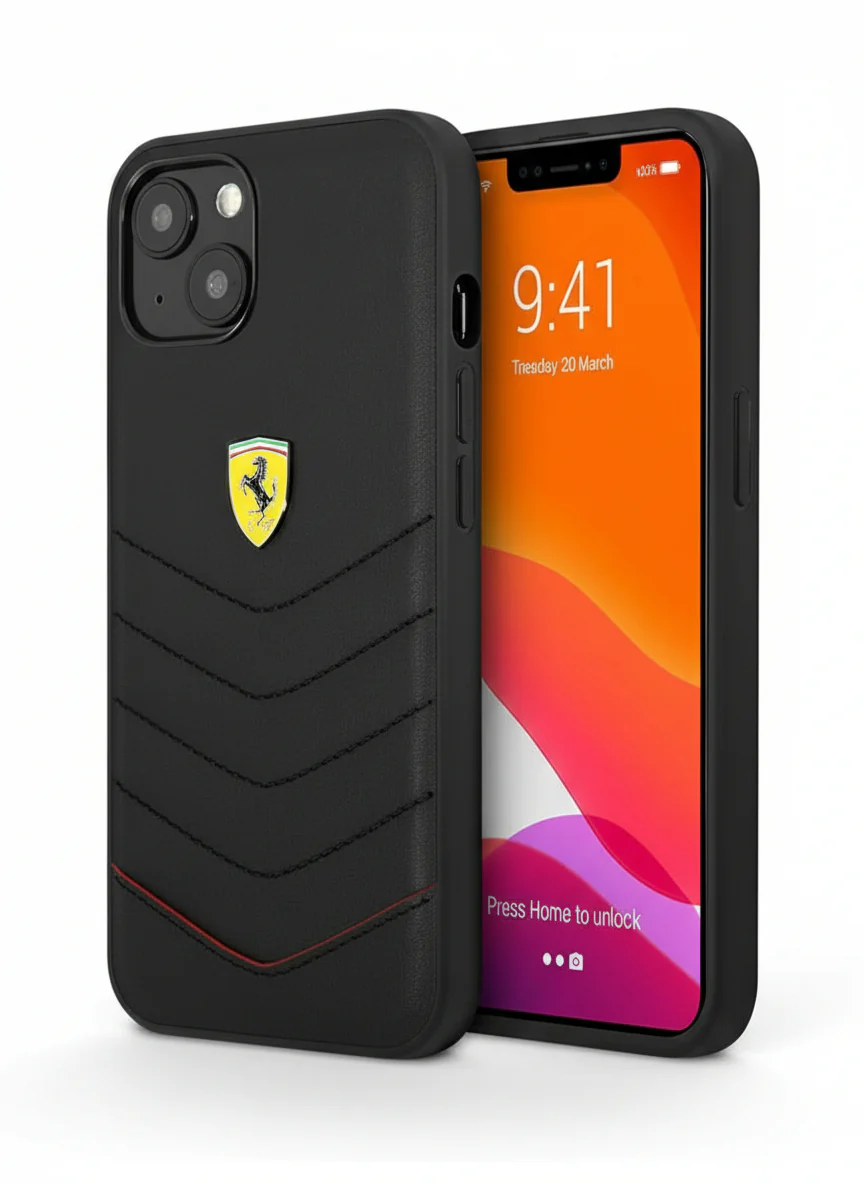 cover ferrari iphone 13 in vera pelle black