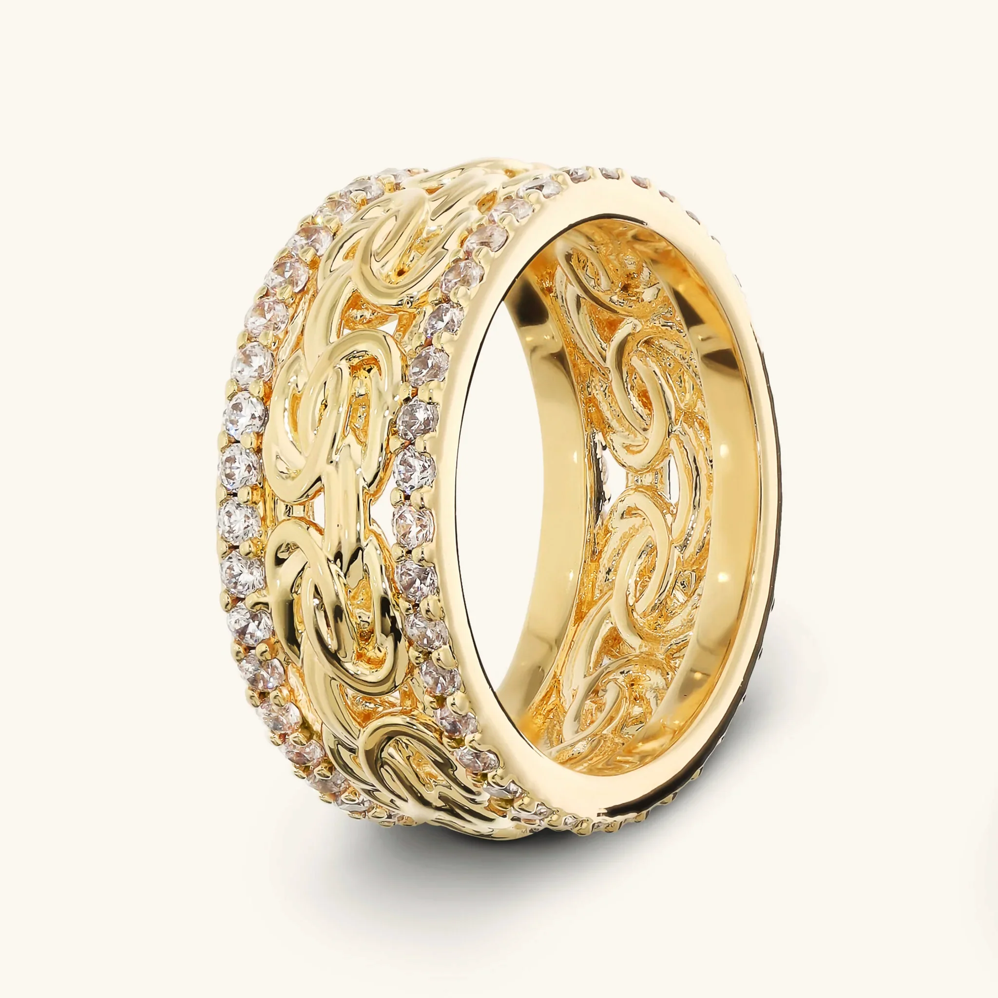 Image of Anello a Fascia Catena Bizantina con Pavé di Cubic Zirconia