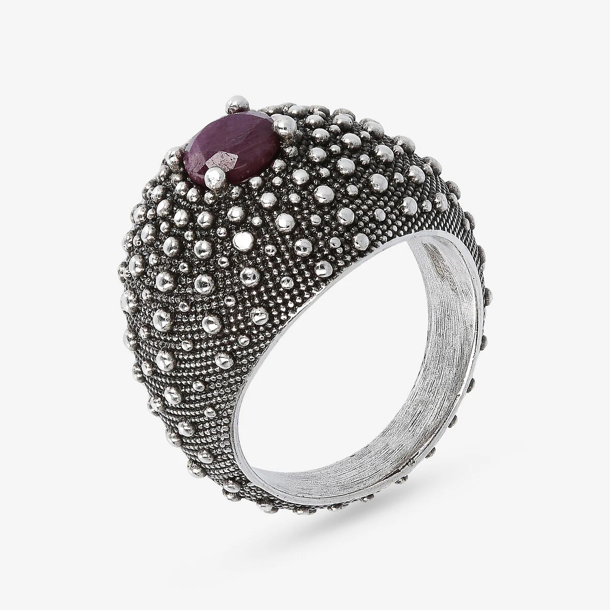 Image of Anello a Fascia Graduato Texture Riccio di Mare in Argento 925 placcato Rutenio con Pietre Naturali